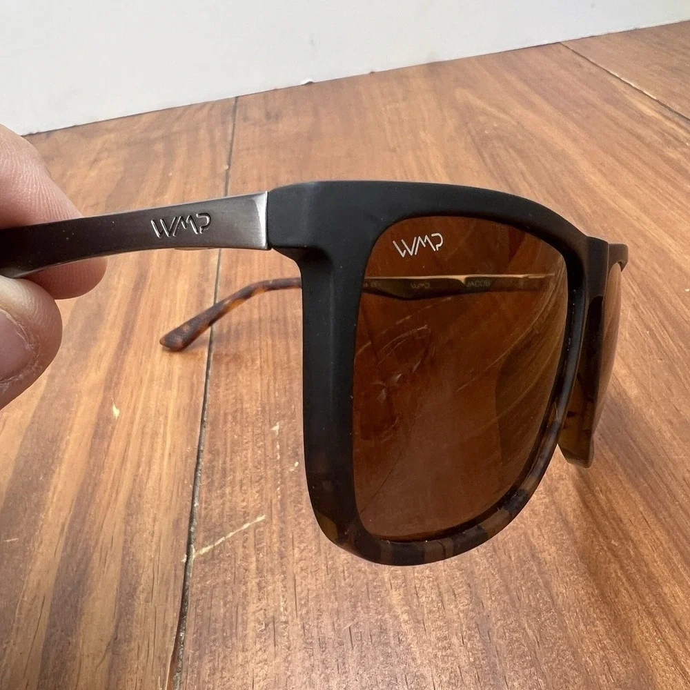 WMP Jacob Polarized Sunglasses Matte Black Tortoise Brown Lens Unisex 56-17